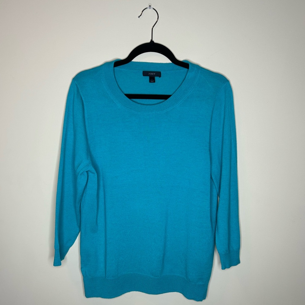 JCrew 3/4 Sleeve Crew Neck Teal Merino Wool Sweater